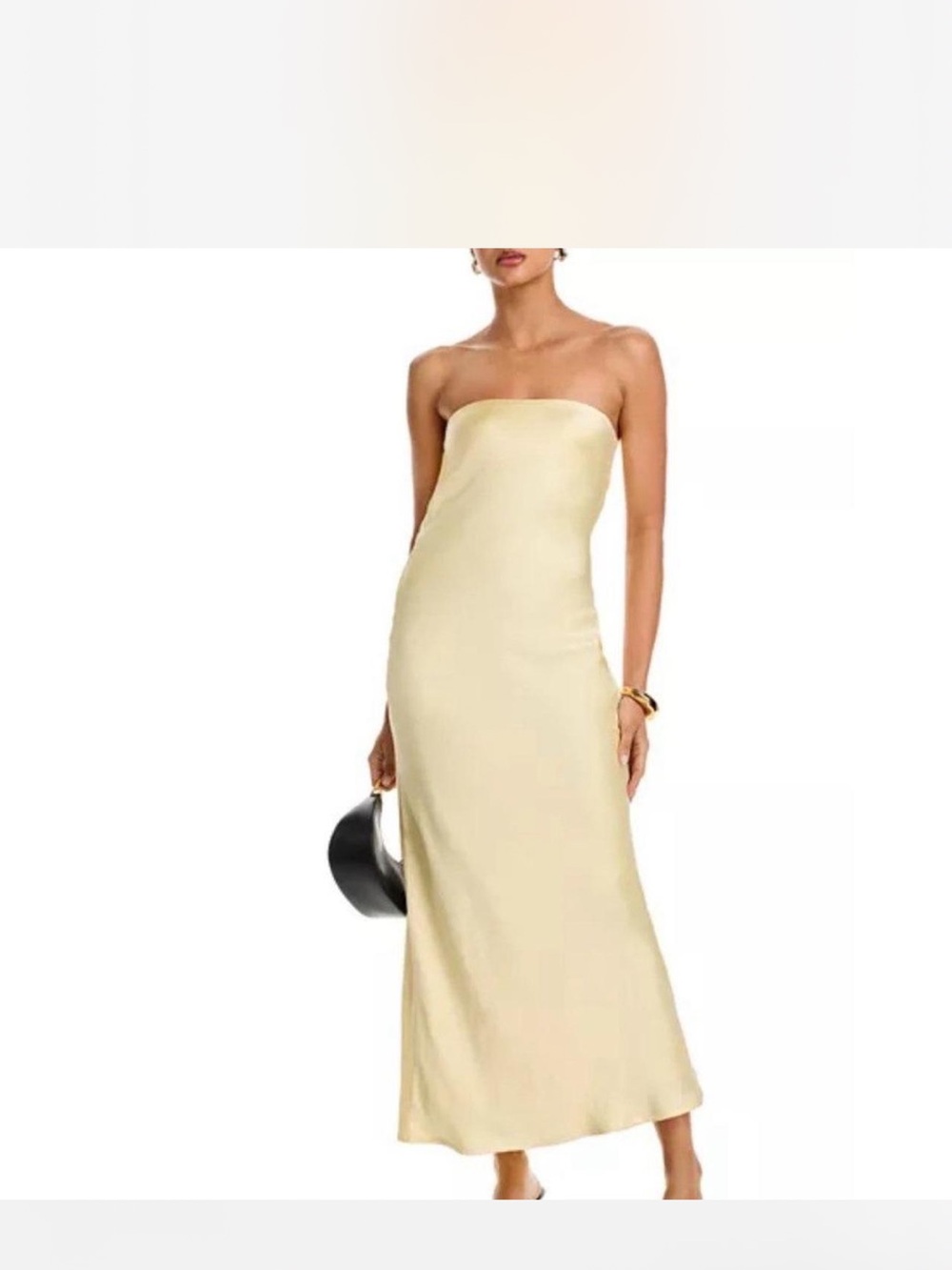 HOUSE OF HARLOW Mel Revolve Strapless Satin Midi Dress Butter Yellow Medium